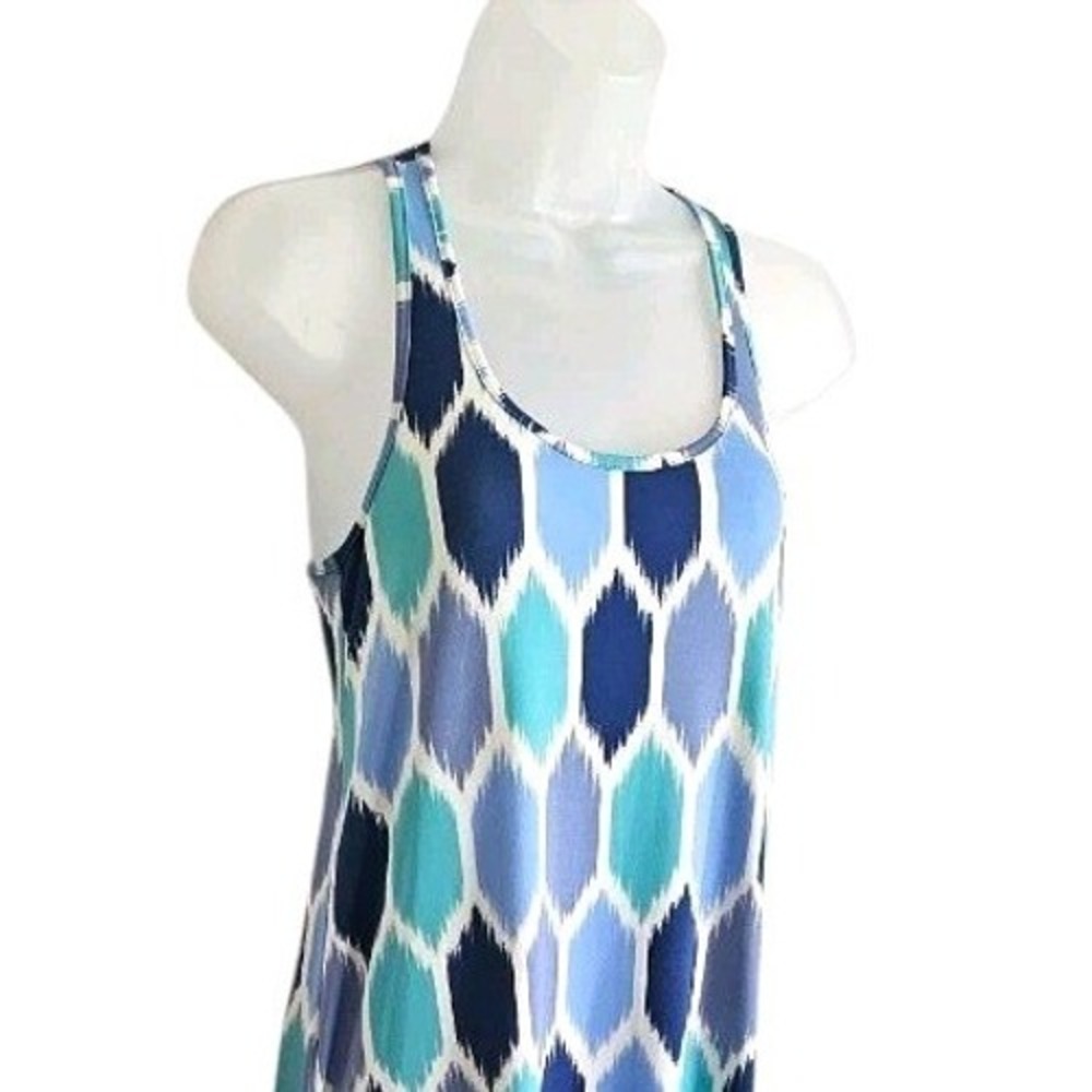 Tori Richard Valerie Racerback Tank Maxi Dress Blue Green Geometric Sz S Hawaii - Picture 6 of 10